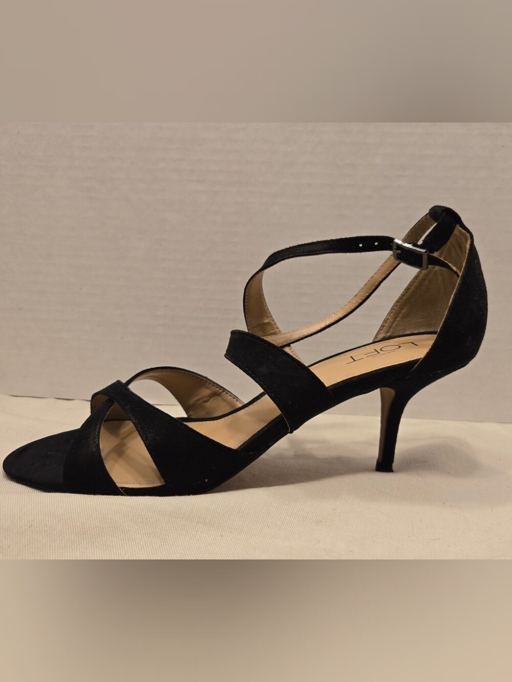 Ann Taylor LOFT Black Suede Strappy Kitten Heel Sandals